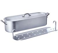 Pentole Agnelli Poissonnière avec Bord, Couvercle et Grille, avec 2 poignées, en Aluminium BLTF, Finition Mate 45 cm Argent
