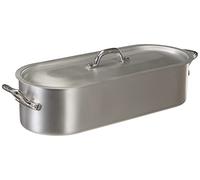 Pentole Agnelli Poissonnière avec Bord, Couvercle et Grille, avec 2 poignées, en Aluminium BLTF, Finition Mate 35 cm Argent