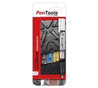 PenTools by Pentel MMP20 Lot de 4 marqueurs permanents MMP20 - Encre laquée pour des marques durables et résistantes à l'abrasion - Pointe ogive (trait 3,0 mm) - Couleurs assorties - MMP20-PRO4MX1EU