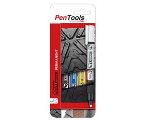 PenTools by Pentel MMP20 Lot de 4 marqueurs permanents MMP20 - Encre laquée pour des marques durables et résistantes à l'abrasion - Pointe ogive (trait 3,0 mm) - Couleurs assorties - MMP20-PRO4MX1EU