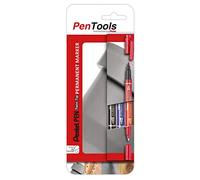 PenTools by Pentel N75W Lot de 3 marqueurs permanents Twin Tip, polyvalents et inodores, 2 pointes d'écriture (0,3 mm et 1,2 mm), couleurs assorties