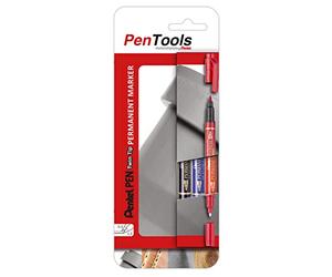 PenTools by Pentel N75W Lot de 3 marqueurs permanents Twin Tip, polyvalents et inodores, 2 pointes d'écriture (0,3 mm et 1,2 mm), couleurs assorties