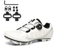 PENXZT Chaussure Montagne VTT Homme, Chaussures De Cyclisme Légères Antidérapantes Compatibles avec Taquets SPD À 2 Boulons Chaussures De Verrouillage 2 Trous,Blanc,43 EU