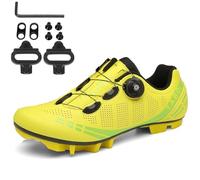 PENXZT Chaussure Montagne VTT Homme, Chaussures De Cyclisme Légères Antidérapantes Compatibles avec Taquets SPD À 2 Boulons Chaussures De Verrouillage 2 Trous,Jaune,47 EU