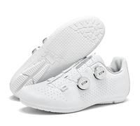 PENXZT Chaussure VTT Homme sans Taquet, haussures de Cyclisme Respirantes Caoutchouc Semelle Chaussure D'équitation sur Route et Montagne,Blanc,42 EU