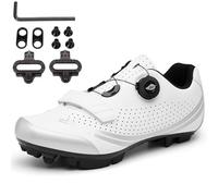 PENXZT Chaussures à Cycle pour VTT pour Hommes Chaussures de vélo de vélo de Montagne extérieur Compatible avec Les pédales SPD 2 boulons avec des Crampons de Cyclisme,Blanc,46 EU