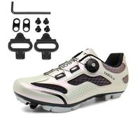 PENXZT Chaussures De Cyclisme Chaussure VTT Homme Respirantes Semelle Dure Chaussures de Vélo compatibles avec des taquets SPD à 2 boulons,Argent,44 EU