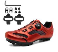 PENXZT Chaussures De Cyclisme Chaussure VTT Homme Respirantes Semelle Dure Chaussures de Vélo compatibles avec des taquets SPD à 2 boulons,Rouge,44 EU