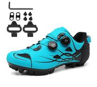PENXZT Chaussures de Cyclisme MTB Homme, Chaussure VTT Compatibles avec des taquets SPD à 2 boulons Chaussures de Verrouillage 2 Trous,Cyan,44 EU