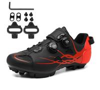 PENXZT Chaussures de Cyclisme MTB Homme, Chaussure VTT Compatibles avec des taquets SPD à 2 boulons Chaussures de Verrouillage 2 Trous,Black Red,40 EU