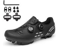 PENXZT Chaussures de Cyclisme pour Hommes Femmes Chaussures de Cyclisme VTT Compatible avec Les pédales Shimano SPD à 2 boulons avec des Crampons,Noir,44 EU