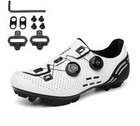 PENXZT Chaussures de Cyclisme pour Hommes Femmes Chaussures de Cyclisme VTT Compatible avec Les pédales Shimano SPD à 2 boulons avec des Crampons,Blanc,43 EU
