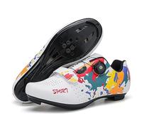 PENXZT Chaussures de Cyclisme pour Hommes Femmes vélo de Route Indooor Chaussures de Cyclisme compatibles avec SPD & Look Delta Peloton Chaussures de Cyclisme Respirantes et Confortables,Blanc,46 EU