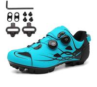 PENXZT Chaussures de Cyclisme VTT Hommes Femmes, Chaussures D'équitation sur Montagne Compatible avec des Crampons SPD et des Chaussures de Cycle Respirant à pédale de Verrouillage,Cyan,40 EU