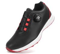 PENXZT Chaussures De Golf Imperméables sans Crampons pour Hommes avec Bouton Rotatif Conçues pour L'équilibre Et La Performance - Excellents Cadeaux De Golf pour Golfeurs,Noir,47 EU