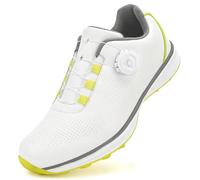 PENXZT Chaussures De Golf Imperméables sans Crampons pour Hommes avec Bouton Rotatif Conçues pour L'équilibre Et La Performance - Excellents Cadeaux De Golf pour Golfeurs,White b,44 EU
