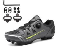 PENXZT Chaussures De Vélo De VTT pour Hommes Femmes Chaussures De Vélo De Sport De Plein Air Respirantes Compatible avec Les pédales Shimano SPD 2-Bolts avec des Crampons,Gris,45 EU
