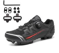 PENXZT Chaussures De Vélo De VTT pour Hommes Femmes Chaussures De Vélo De Sport De Plein Air Respirantes Compatible avec Les pédales Shimano SPD 2-Bolts avec des Crampons,Noir,42 EU