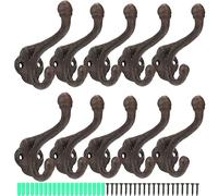 Peohud Lot de 10 crochets muraux rustiques en fonte - Double crochet robuste pour accrocher manteaux, sacs, casquettes, chapeaux, serviettes, clés