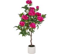 Péonia haute tige 120 cm Fuchsia fleur artificielle dans pot plastique crème 17,5x17,5 cm