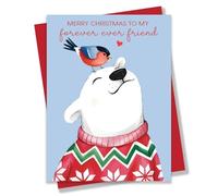 PEONYNFOX Carte de Noël « Merry Christmas To My Forever Friend » pour Bestie - Taille 16 x 11,9 cm Intérieur vierge avec enveloppe