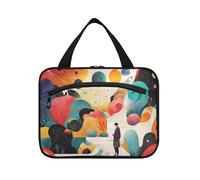 People Abstract Mountain Colorful Hanging Toiletry Bags for Travel Women with Hook, Designer Lavable Makeup Cosmetic Bag for Dad Backpacking cartera para maquillaje L