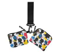 People Silhouette Art Street Lot de 2 porte-cartes détachables avec poche zippée pour pièces de monnaie pour femme, gens silhouette art rue, 1 size, Décontracté