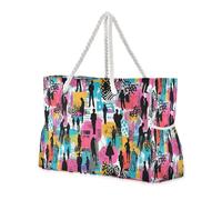 People Silhouette Art Street Sac fourre-tout de travail résistant au sable avec poches latérales Sac fourre-tout pour femme avec porte-gobelets sur le côté