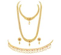 Peora Maharani Haar Parure de bijoux de mariée traditionnelle plaqué or, Adjustable, Cuivre, Pas de gemme