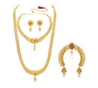 Peora Maharani Haar Parure de bijoux de mariée traditionnelle plaqué or, One Size, Cuivre, Pas de gemme Sans pierre précieuse Pierres artificielles