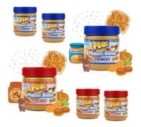 PEO's 6 x 340 g de beurre de cacahuète Crunchy & crémeux Lot de 3 - Beurre de cacahuète naturel - Fin, grillé extra lisse et à 90 % d'arachides au goût plein et crémeux