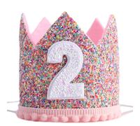 Peosaard Accessoires d'anniversaire, chapeau de fête de 2ème anniversaire pour bébés filles, bandeaux diadème scintillants réglables, accessoires pour bébé, bandeaux