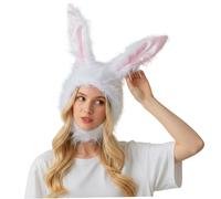 Peosaard Bonnet de lapin, chapeau de lapin pour femmes filles Kawaii Y2k longues oreilles souples moelleux chaud hiver chapeau pelucheux, blanc, oreilles souples