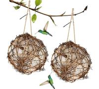 Peosaard Boule de Nidification d'oiseaux, 2 pièces de matériel Nidification d'oiseaux, Boule Rechargeable 3 Pouces avec Corde Suspendue, matériau Maison Colibri pour Jardin, Patio ou Balcon, pour