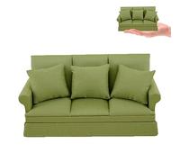 Peosaard Canapé Miniature, Mini canapé pour Maison de poupée, échelle 1/12, Chaise Miniature pour Trois Personnes avec 3 Coussins Amovibles, Joli Accessoire de Meubles Maison poupée pour décoration N