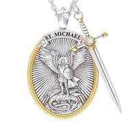 Peosaard Collier pour Hommes, Collier St Michael St Christophe pour Hommes, Bijoux de prière du Seigneur épée d'archange Style 1, Pendentif Michael