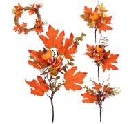Peosaard Cueillettes de Citrouille, 4pcs Faux Choix Floraux d'automne et pulvérisation avec des citrouilles Feuilles d'érable de pin tiges 'Automne pour décoration Couronne pièce maîtresse, décora