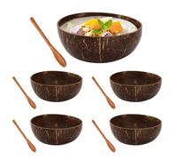 Peosaard Les ensembles de bols en noix de et cuillères en bois comprennent 5 bols et 5 cuillères, en açaï naturel, noix huilée polie pour milk-shake, salade