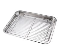 Peosaard Panier de Grill, Plateau de grillade en Acier Inoxydable 14x10x1 Pouces, Moule à Cuisson du Four avec Grille de filtrage, Plaque de Grill rectangulaire pour Aliments frits