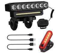 Peosaard Phare de vélo, klaxon de vélo électrique, lumières LED Avant et arrière étanches Rechargeables à 6 Modes pour l'extérieur, éclairage Montagne