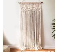 Peosaard Rideau Bohème Coton Macrame, Rideaux Boho Coton Tressé 100 x 200 cm, Rideaux à Cordes Suspendues, Décoratifs, Pour Salle de Séjour, Sans Tige, Ride