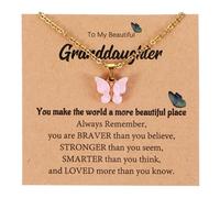 PEOVLVN Collier papillon en acrylique avec pendentif papillon rose avec carte de vœux et sac cadeau, bijoux pour filles, femmes, cadeau de fête d'amitié