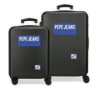 Pepe Jeans Darren Jeu de valises Noir 55/65 cm Rigide ABS Fermeture à Combinaison latérale 90 l 7,54 kg 4 Roues Doubles