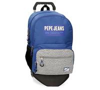 Pepe Jeans Darren Sac à dos scolaire double compartiment avec chariot Bleu 33 x 44 x 17 cm Polyester 24,68 L, bleu, Sac à dos scolaire double compartiment avec chariot