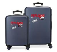 Pepe Jeans Dikran Jeu de valises bleues 55/65 cm rigide ABS Fermeture à combinaison latérale 90 l 7,54 kg 4 roues doubles