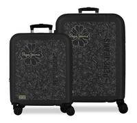 Pepe Jeans Eloise Jeu de valises Noires 55/68 cm Rigide ABS Fermeture à Combinaison intégrée 109L 6,08 kg 4 Roues Doubles Extensible Bagage à Main by Joumma Bags