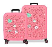 Pepe Jeans Evelyn Jeu de valises Fuchsia 55/68 cm Rigide ABS Fermeture à Combinaison intégrée 109L 6,08 kg 4 Roues Doubles Extensible Bagage à Main by Joumma Bags