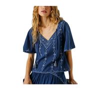Pepe Jeans - Geometric Embroidered Blouse - Femme - Blouses et Chemises - Bleu - Taille: 40 FR