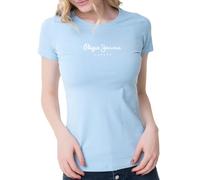 Pepe Jeans New Virginia T-Shirt à Manches Courtes pour Femme Coupe ajustée Blanc, Bleu (Bleu Dazed), M