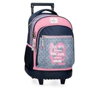 Pepe Jeans Noni Denim Sac à dos d'école, bleu et rose, fabriqué en polyester, bretelles réglables pour un transport confortable, plusieurs compartiments, avec porte-clés pompon, de Joumma Bags,